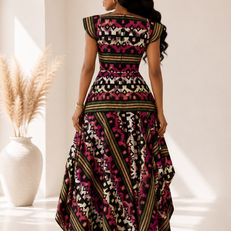 Title AsoElan Elle Akwete 2-Piece Skirt Set – Printed Crop Top & Tiered Maxi Skirt