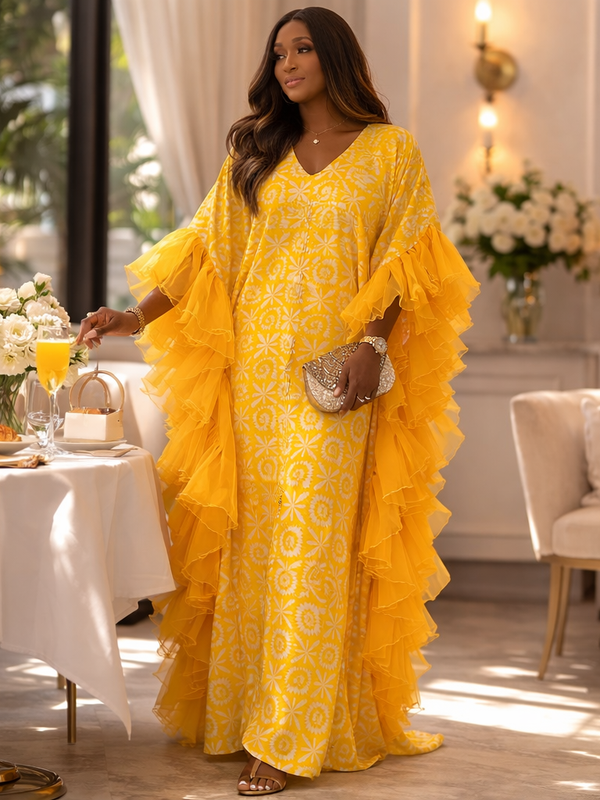 Thalia Adire Fluffy Kaftan | Elegant African Kaftan Dress