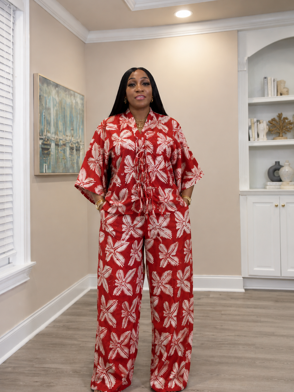 Tolu Adire 2-Piece Pant Set | Vibrant African Print Lounge & Resort Wear