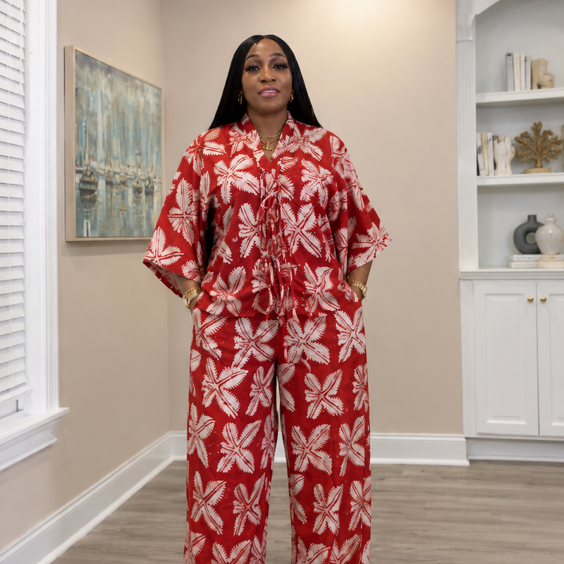 Tolu Adire 2-Piece Pant Set | Vibrant African Print Lounge & Resort Wear