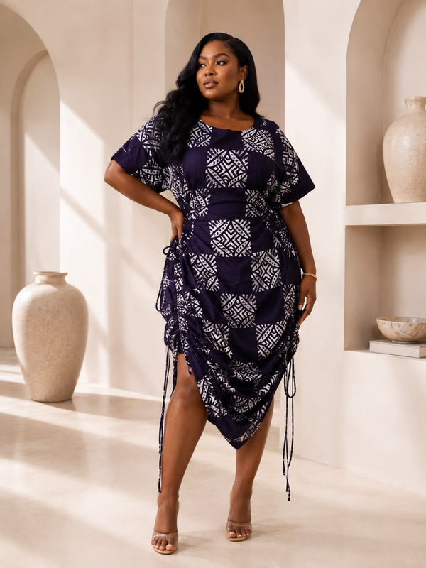Jazz Adire Batik Midi Dress - Elegant Handcrafted African Print Dress