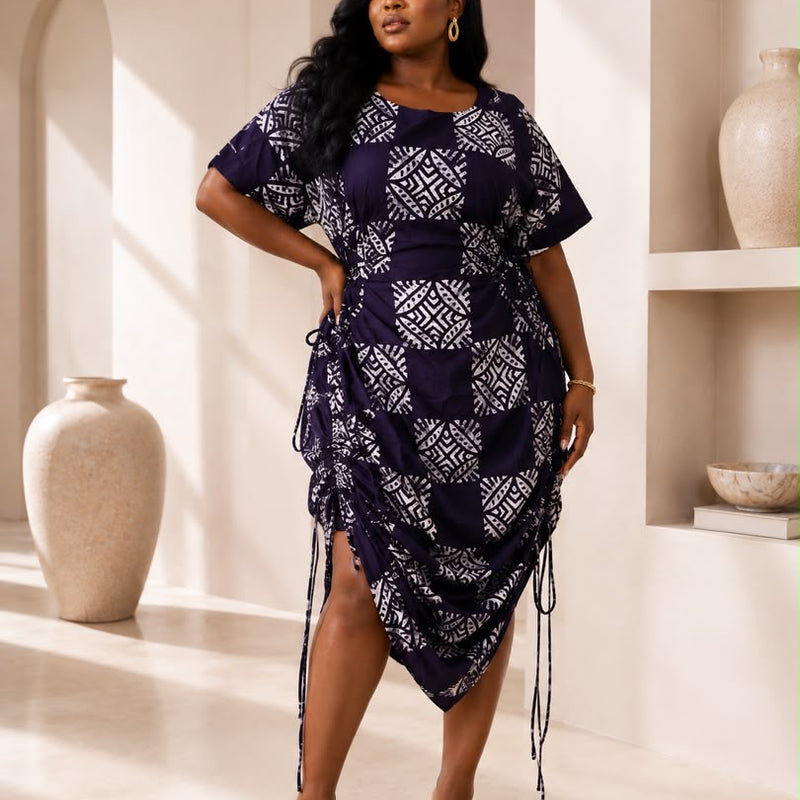 Jazz Adire Batik Midi Dress - Elegant Handcrafted African Print Dress