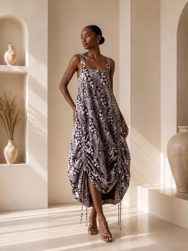 GINNIE ADIRE DRAW STRING DRESS
