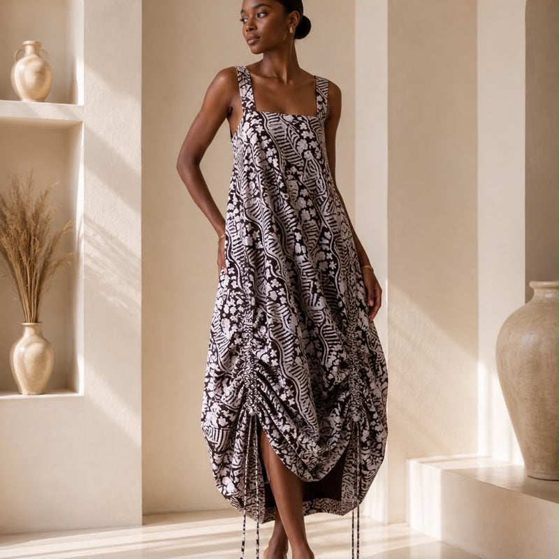 GINNIE ADIRE DRAW STRING DRESS