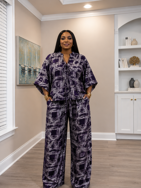 Tolu Adire 2-Piece Pant Set | Vibrant African Print Lounge & Resort Wear