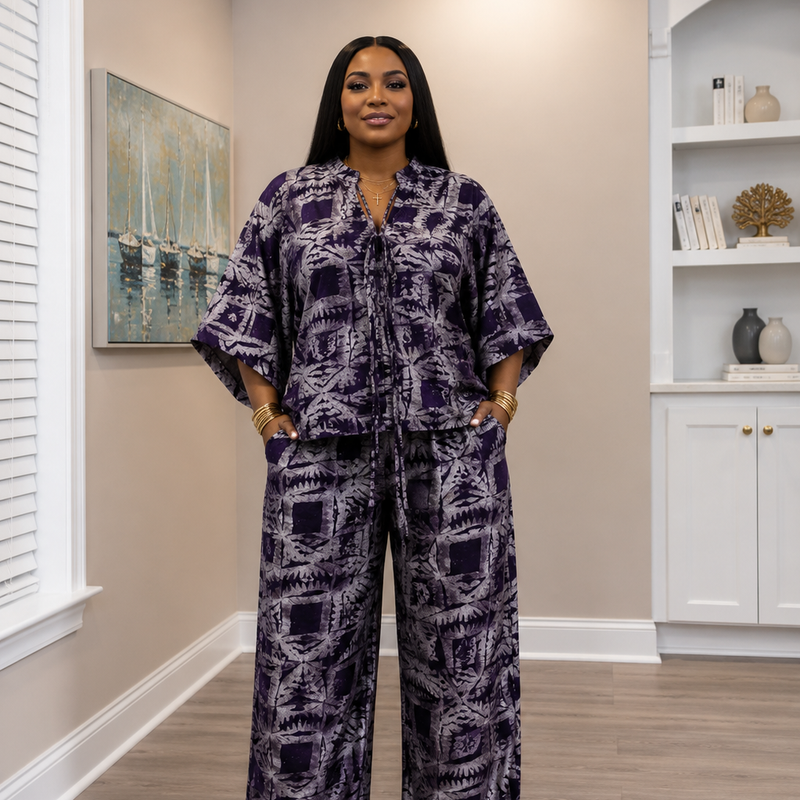 Tolu Adire 2-Piece Pant Set | Vibrant African Print Lounge & Resort Wear