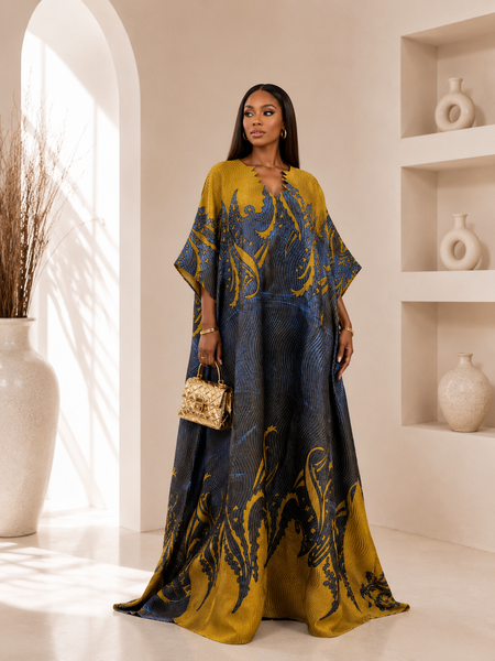 Eki Luxe 3D Brocade Boubou Kaftan – Luxury African Printed Maxi Dress