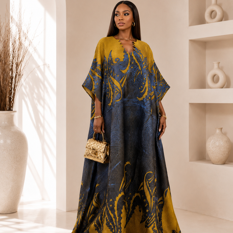 Eki Luxe 3D Brocade Boubou Kaftan – Luxury African Printed Maxi Dress