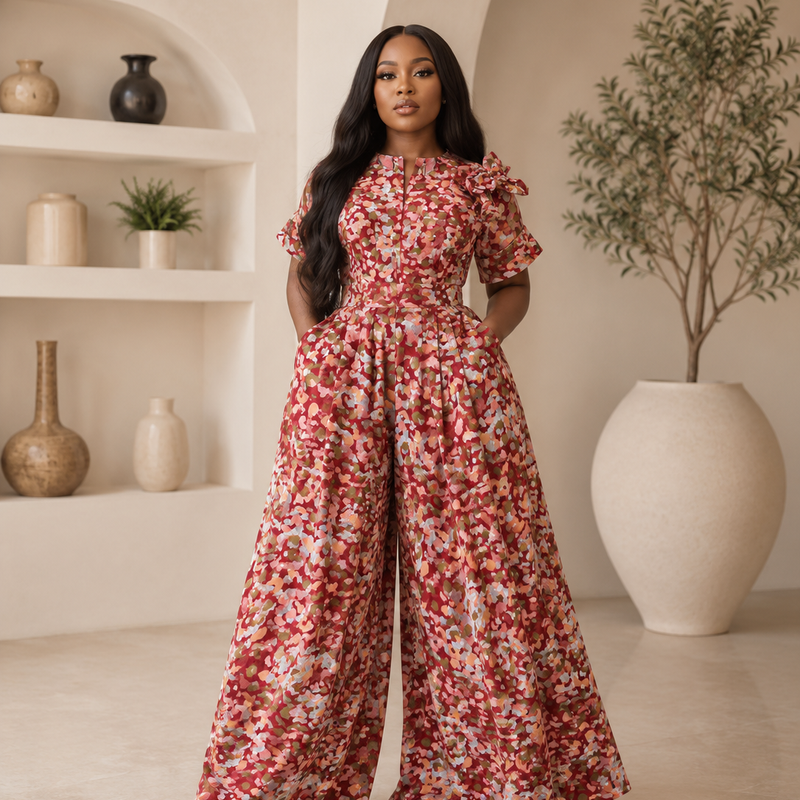 Lola Adire Wide Leg Flowy Jumpsuit- Aso Elan