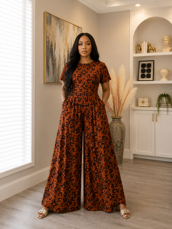 Lola Adire Wide Leg Flowy Jumpsuit- Aso Elan