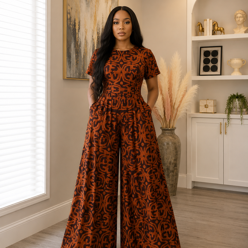 Lola Adire Wide Leg Flowy Jumpsuit- Aso Elan