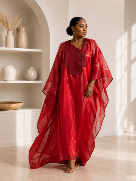Nafisa Luxe 2-Piece Organza Kaftan Set – Luxury African Boubou & Inner Dress | Elegant Statement Wear