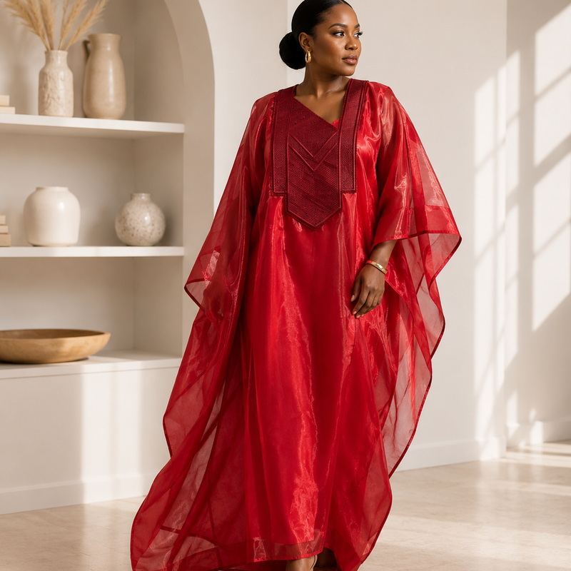 Nafisa Luxe 2-Piece Organza Kaftan Set – Luxury African Boubou & Inner Dress | Elegant Statement Wear