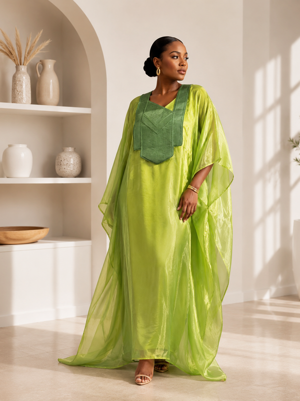 Nafisa Luxe 2-Piece Organza Kaftan Set – Luxury African Boubou & Inner Dress | Elegant Statement Wear