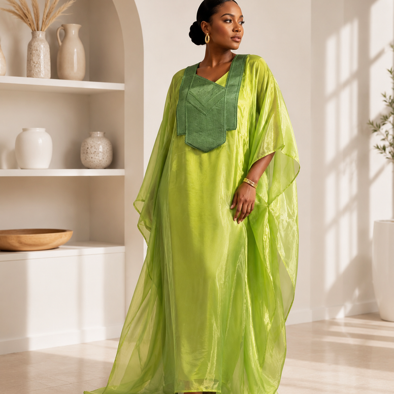 Nafisa Luxe 2-Piece Organza Kaftan Set – Luxury African Boubou & Inner Dress | Elegant Statement Wear