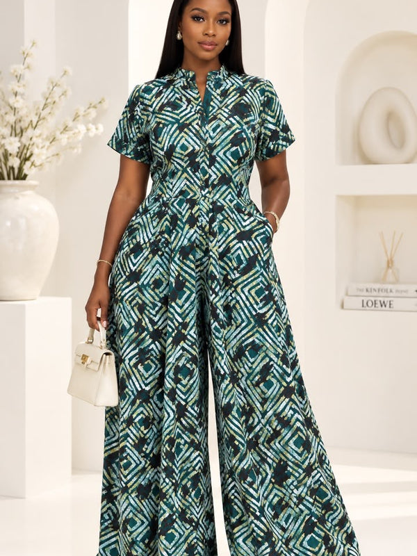 Lola Adire Wide Leg Flowy Jumpsuit- Aso Elan