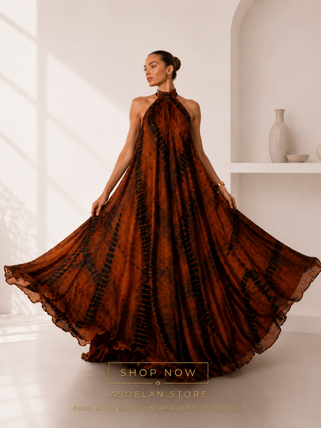 Poko Adire Silk Open Back Dress