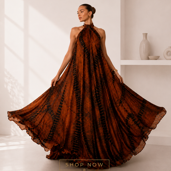 Poko Adire Silk Open Back Dress