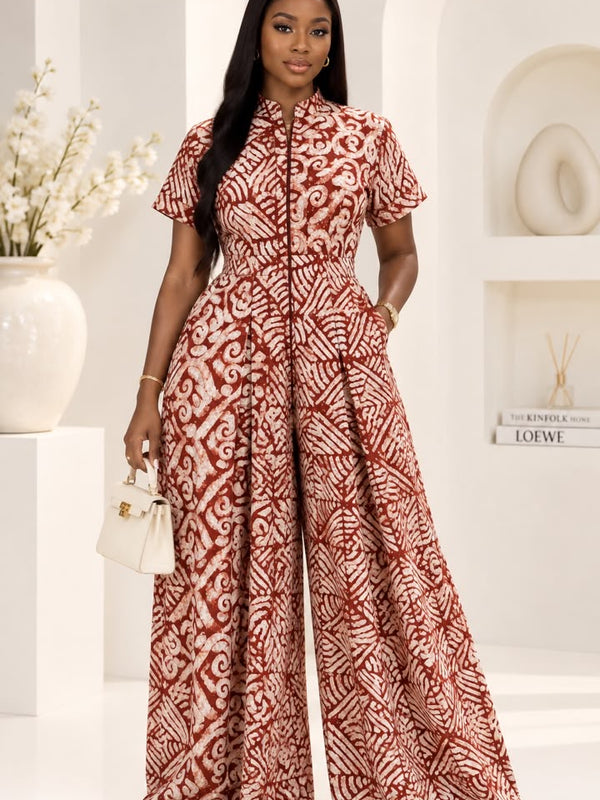 Lola Adire Wide Leg Flowy Jumpsuit- Aso Elan
