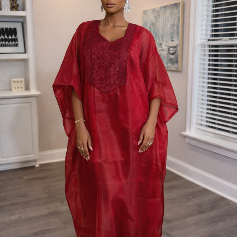 Nafisa Luxe 2-Piece Organza Kaftan Set – Luxury African Boubou & Inner Dress | Elegant Statement Wear