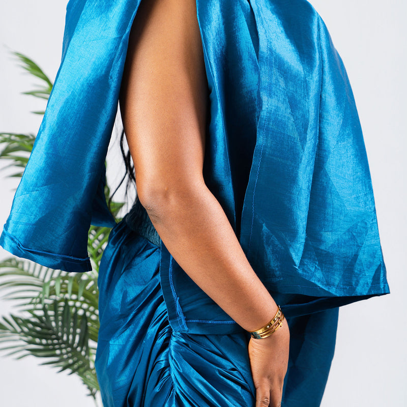 Onyx Draped Luxe Dress –Teal Structured Silk Gown | African Luxury Fashion