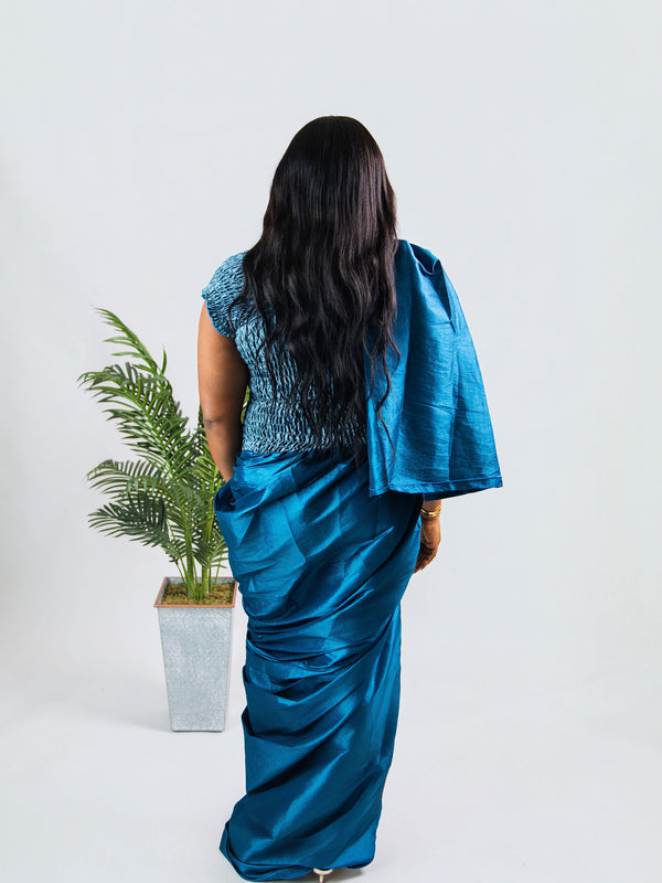 Onyx Draped Luxe Dress –Teal Structured Silk Gown | African Luxury Fashion