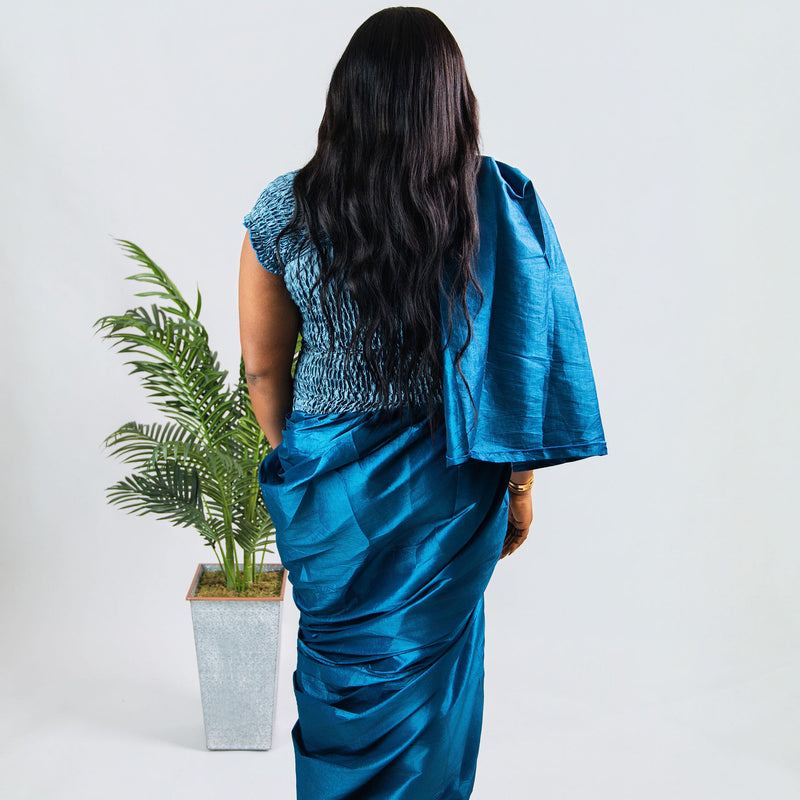 Onyx Draped Luxe Dress –Teal Structured Silk Gown | African Luxury Fashion