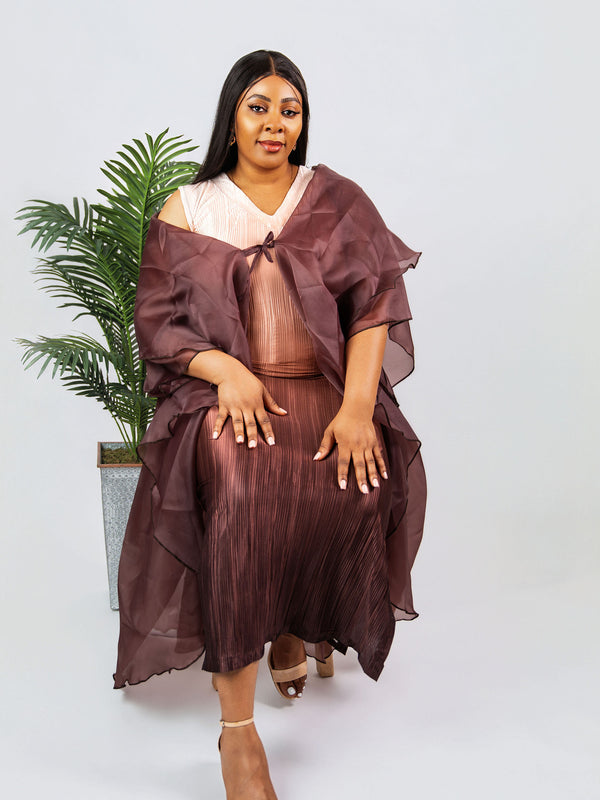 AMIE LUXE 2-PIECE SET– OMBRE PLEATED DRESS AND ORGANZA KIMONO