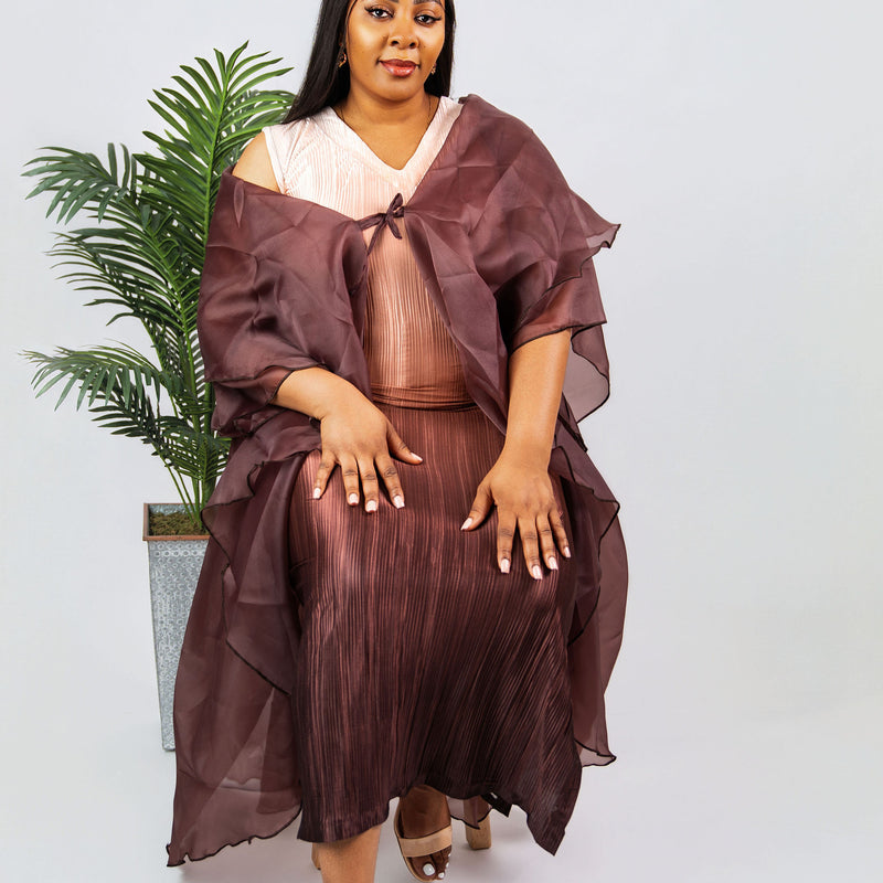 AMIE LUXE 2-PIECE SET– OMBRE PLEATED DRESS AND ORGANZA KIMONO