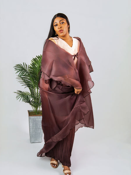 AMIE LUXE 2-PIECE SET– OMBRE PLEATED DRESS AND ORGANZA KIMONO
