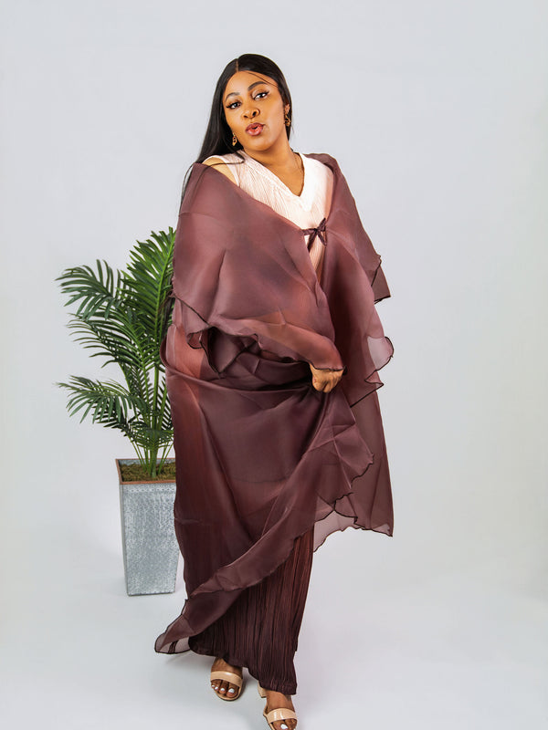 AMIE LUXE 2-PIECE SET– OMBRE PLEATED DRESS AND ORGANZA KIMONO