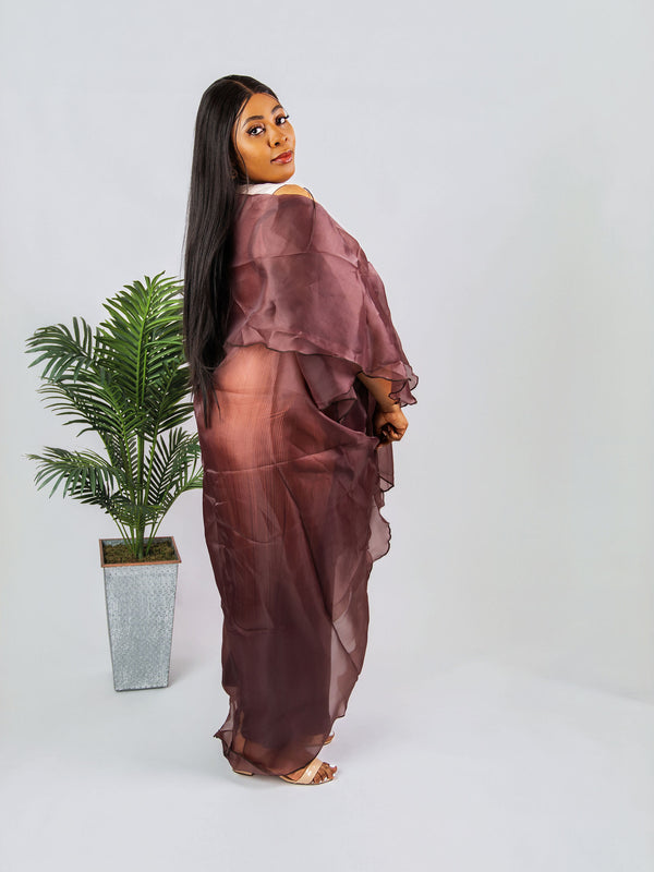 AMIE LUXE 2-PIECE SET– OMBRE PLEATED DRESS AND ORGANZA KIMONO