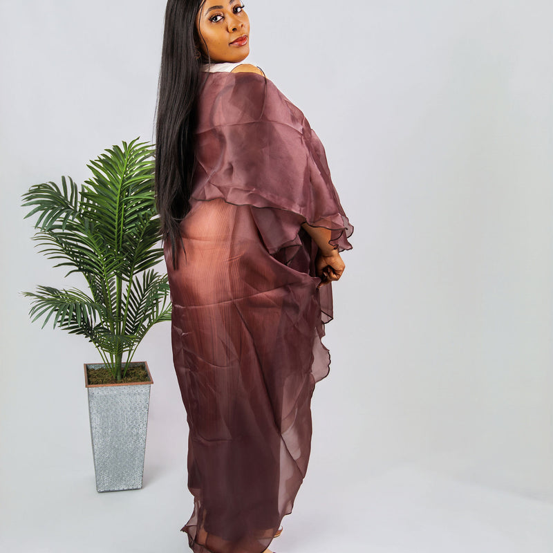 AMIE LUXE 2-PIECE SET– OMBRE PLEATED DRESS AND ORGANZA KIMONO