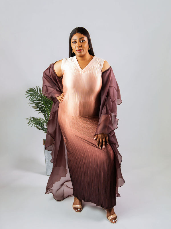 AMIE LUXE 2-PIECE SET– OMBRE PLEATED DRESS AND ORGANZA KIMONO