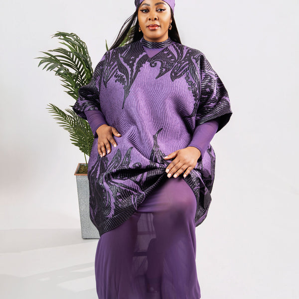 Enkay 2-Piece Brocade Set – Elegant 3D Textured Kaftan Top & Sheer Maxi Skirt | Aso Élan Luxury African Fashion