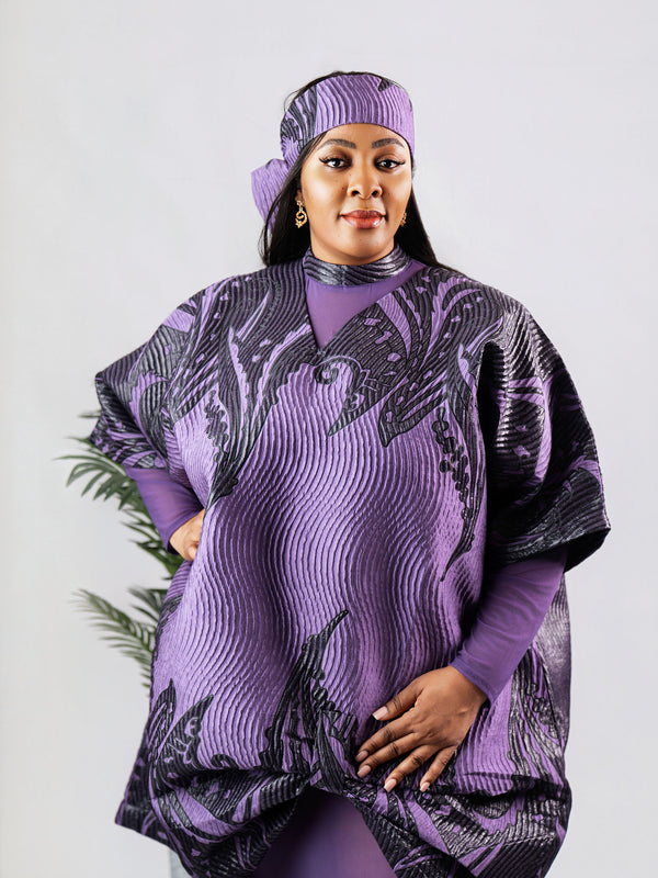 Enkay 2-Piece Brocade Set – Elegant 3D Textured Kaftan Top & Sheer Maxi Skirt | Aso Élan Luxury African Fashion