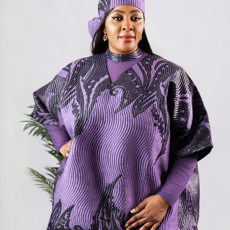 Enkay 2-Piece Brocade Set – Elegant 3D Textured Kaftan Top & Sheer Maxi Skirt | Aso Élan Luxury African Fashion