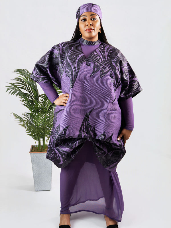 Enkay 2-Piece Brocade Set – Elegant 3D Textured Kaftan Top & Sheer Maxi Skirt | Aso Élan Luxury African Fashion
