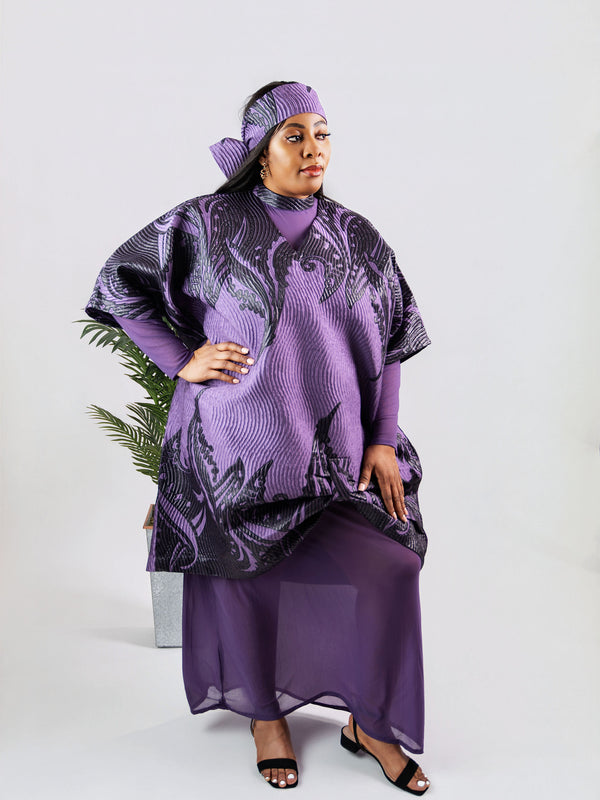 Enkay 2-Piece Brocade Set – Elegant 3D Textured Kaftan Top & Sheer Maxi Skirt | Aso Élan Luxury African Fashion