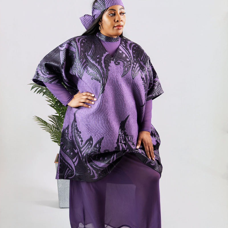 Enkay 2-Piece Brocade Set – Elegant 3D Textured Kaftan Top & Sheer Maxi Skirt | Aso Élan Luxury African Fashion