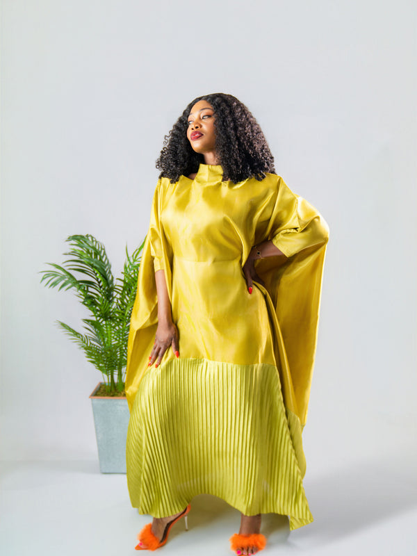 Solára Luxe Boubou – Liquid Organza Pleated Kaftan Dress | Aso Élan