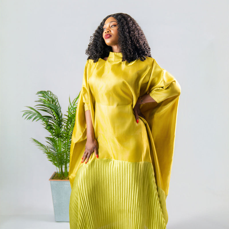 Solára Luxe Boubou – Liquid Organza Pleated Kaftan Dress | Aso Élan