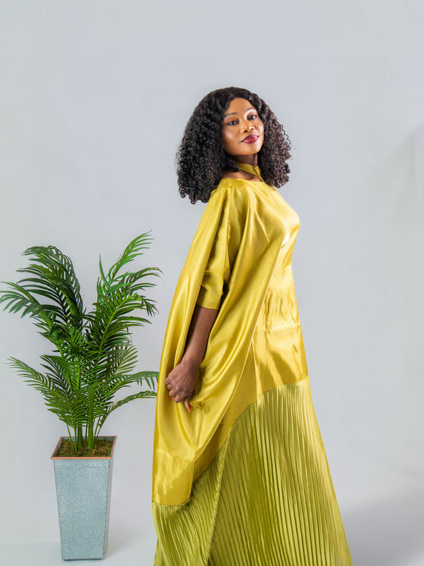 Solára Luxe Boubou – Liquid Organza Pleated Kaftan Dress | Aso Élan