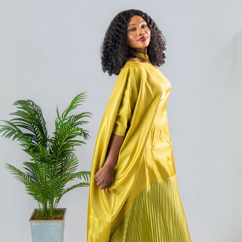 Solára Luxe Boubou – Liquid Organza Pleated Kaftan Dress | Aso Élan