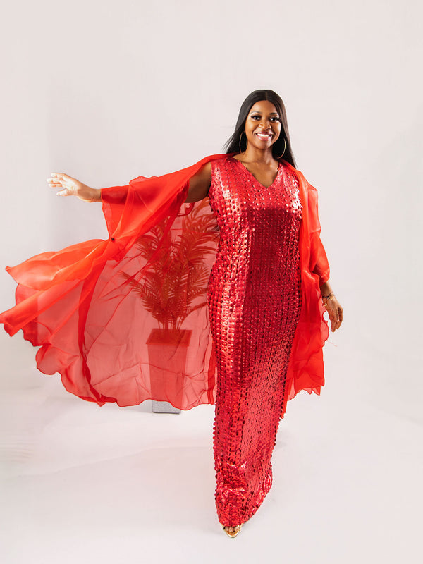 Nia Luxe Sequin Two-Piece Dress Set | Premium Sequin Maxi Dress & Organza Jacket – Aso Élan