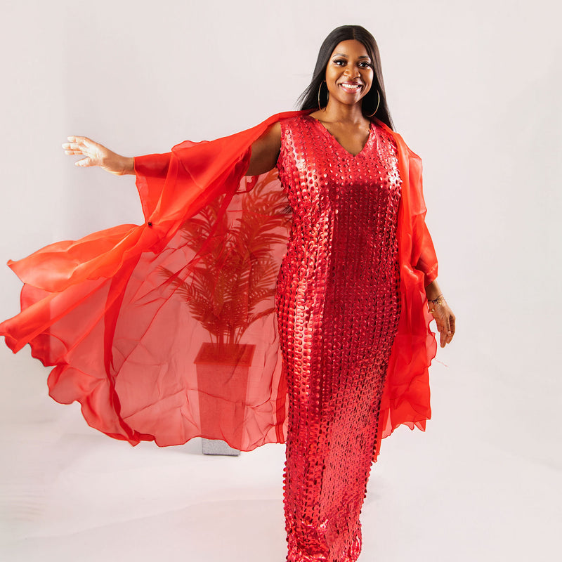 Nia Luxe Sequin Two-Piece Dress Set | Premium Sequin Maxi Dress & Organza Jacket – Aso Élan