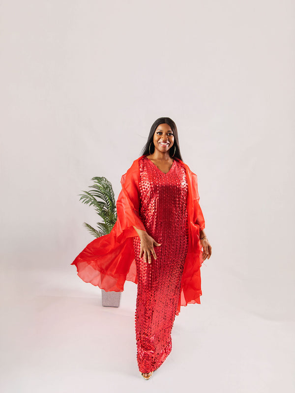 Nia Luxe Sequin Two-Piece Dress Set | Premium Sequin Maxi Dress & Organza Jacket – Aso Élan