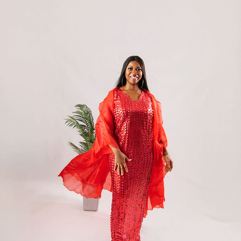 Nia Luxe Sequin Two-Piece Dress Set | Premium Sequin Maxi Dress & Organza Jacket – Aso Élan