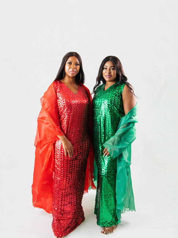 Nia Luxe Sequin Two-Piece Dress Set | Premium Sequin Maxi Dress & Organza Jacket – Aso Élan