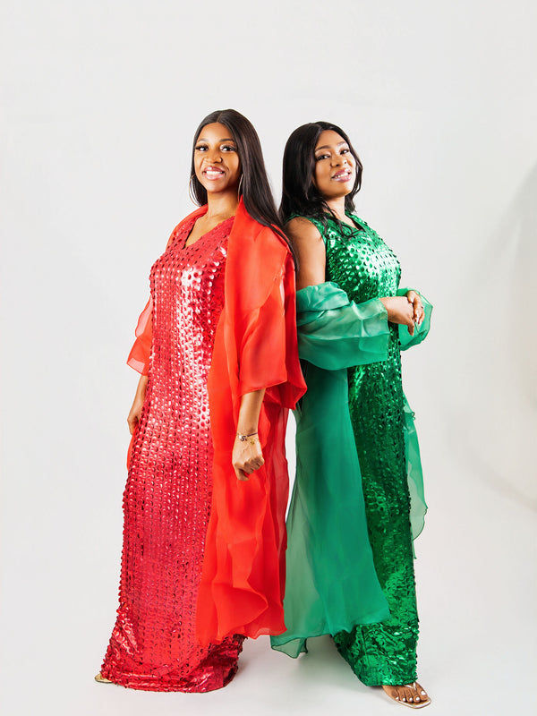 Nia Luxe Sequin Two-Piece Dress Set | Premium Sequin Maxi Dress & Organza Jacket – Aso Élan